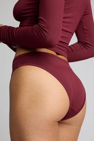 Detail view of Whipped French Cut Brief in Garnet for sizer