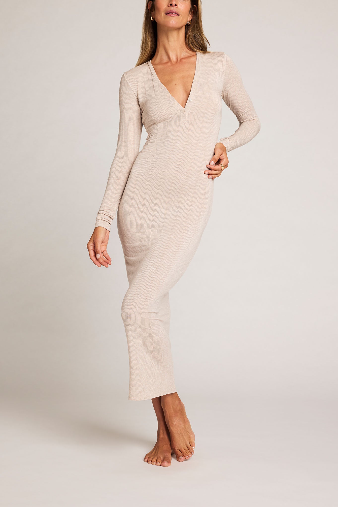 Women's Whipped Henley Dress Top in Nude/Beige/Oatmeal - NEGATIVE Women's Whipped Henley Dress Top in Nude/Beige/Oatmeal - NEGATIVE
