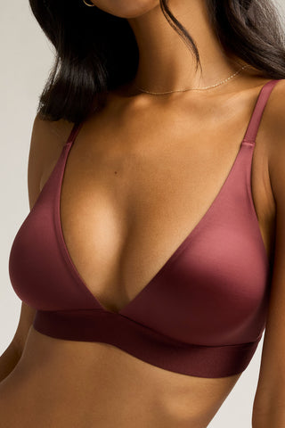 Detail view of Glacé Triangle Bra in Garnet for sizer