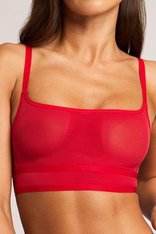 Detail view of Sieve Longline Bra in Cerise for sizer