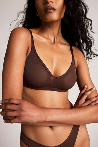Detail view of Sieve Non-Wire Bra in Espresso for sizer