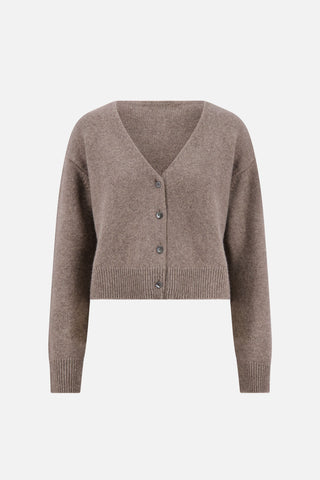 Detail view of Cashmere Cardi in Mink for sizer