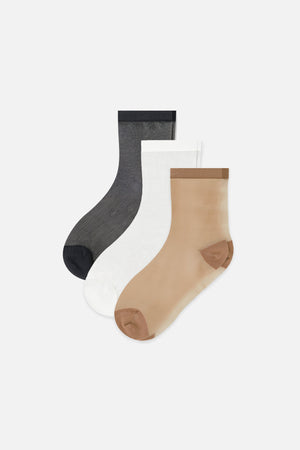 Fancy Mesh Sock Pack. One black pair, one white pair, one buff pair. 