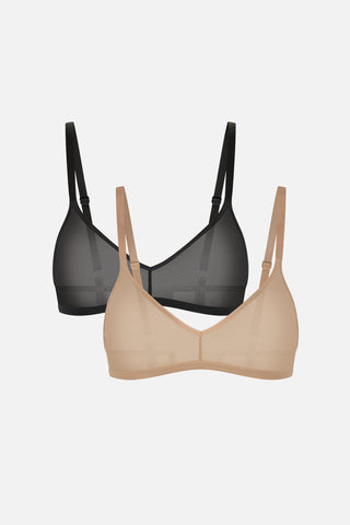Detail view of Sieve Non-Wire Bra in Black + Buff (Pack) for sizer