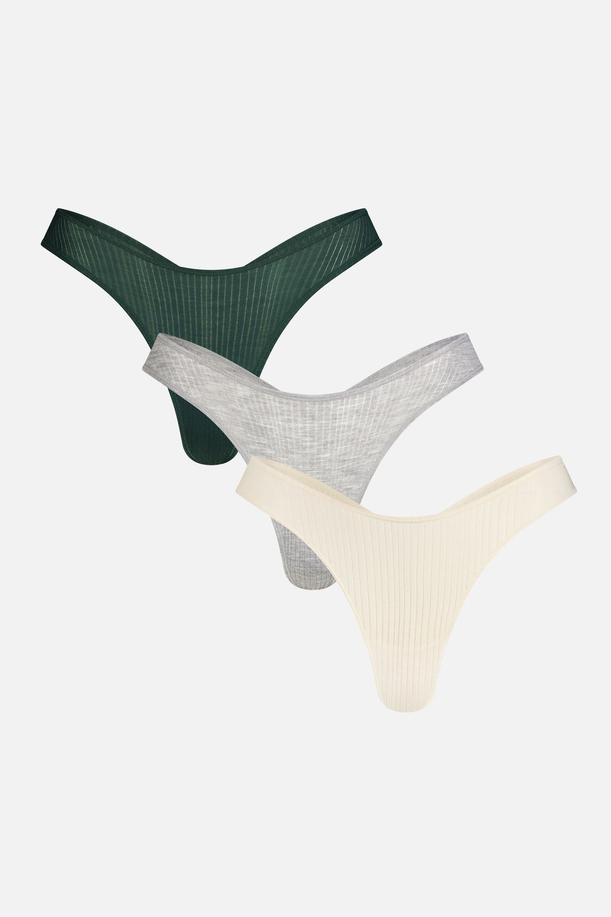 3-pack ribbed thong underwear in dark green and white (winter)