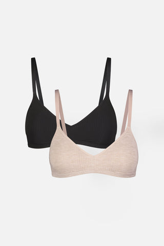 Detail view of Whipped Non-Wire Bra in Sand + Black (Pack) for sizer