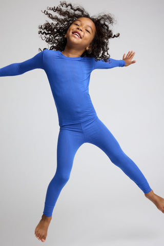 Detail view of My Mini Long Sleeve Tee and Pants Set in Cobalt for sizer