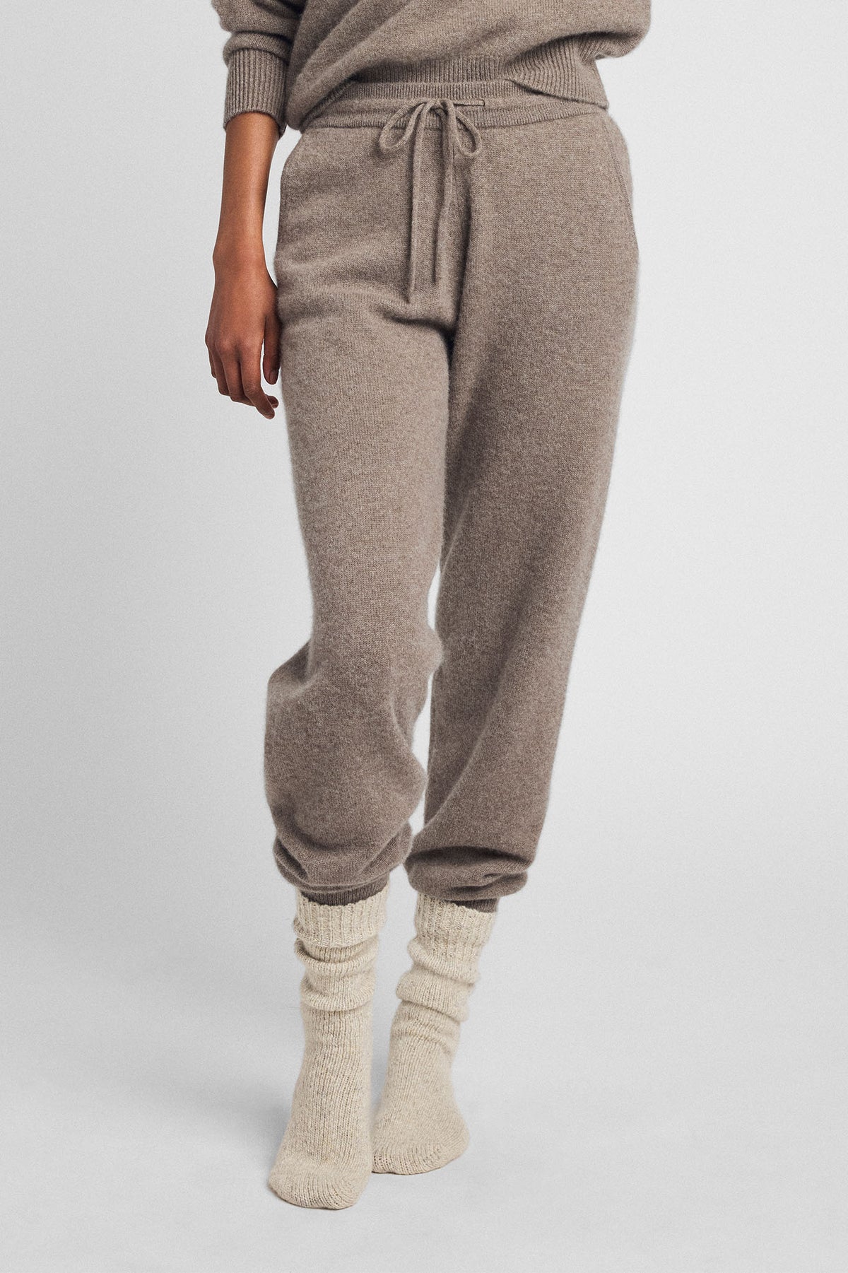 Mink cashmere jogger, front view