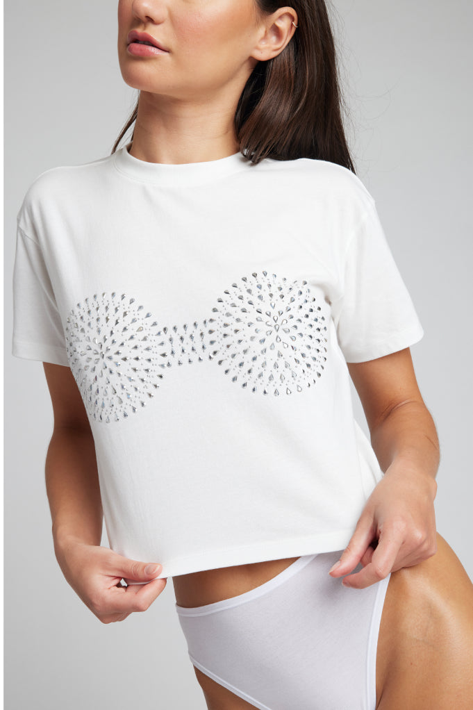 Uniform Baby Tee in White: Bling Edition