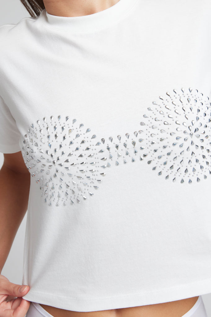 Uniform Baby Tee in White: Bling Edition