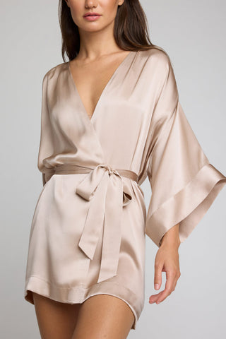 Detail view of Eclipse Silk Mini Robe in Fizz for sizer