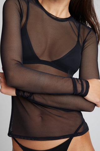 Detail view of Fete Long Sleeve Top in Black for sizer