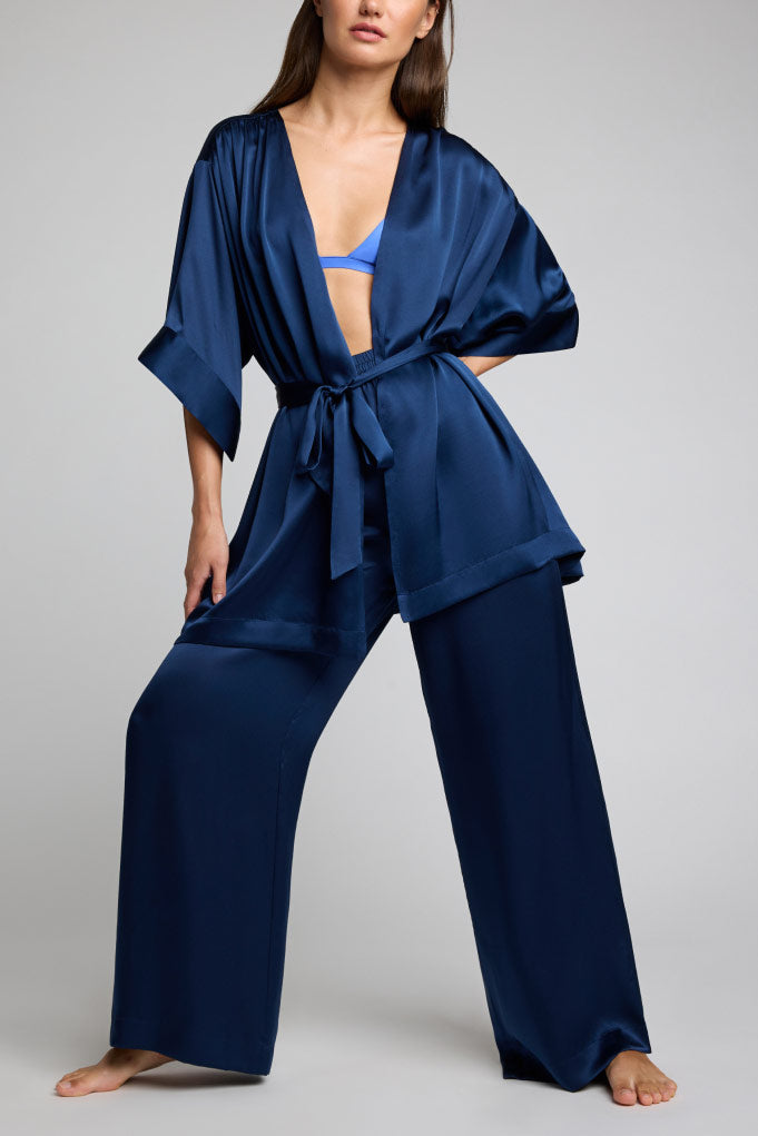 Negative Underwear Eclipse Silk Mini Robe in Navy