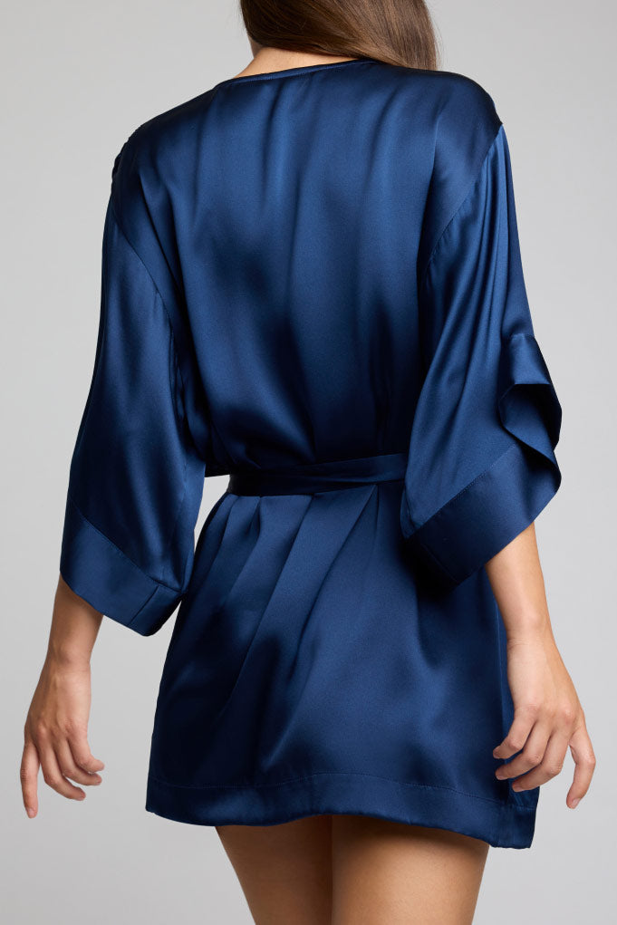 Less Flattering Robe Negative Underwear | Eclipse Washable Silk Mini Robe in Navy