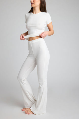 Detail view of Pointelle Flare Pant in White for sizer