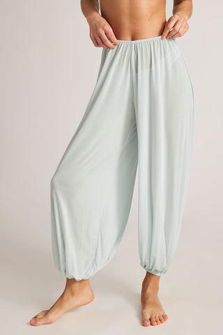 Detail view of Slink Draped Pant in Mist for sizer