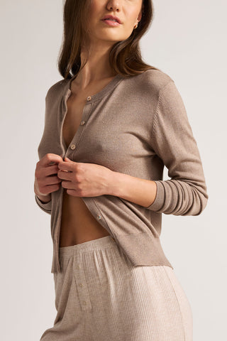 Detail view of Silk Cashmere Cardi in Mink for sizer