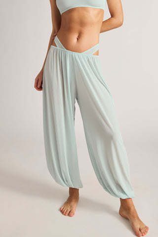 Detail view of Slink Draped Pant in Mist for sizer