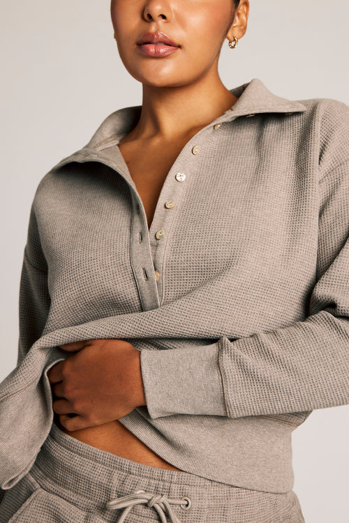 Waffle Knit Pullover in Mink