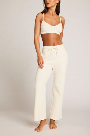 Waffle Knit Cropped Track Pant in Cream