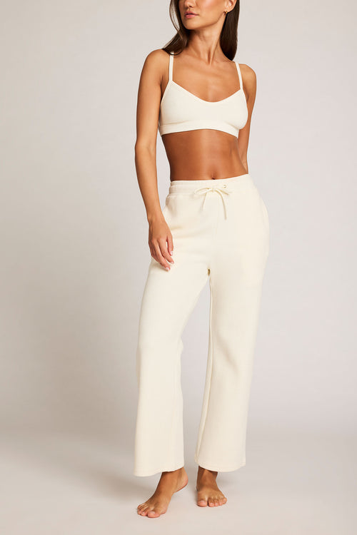 Waffle Knit Cropped Track Pant in Cream