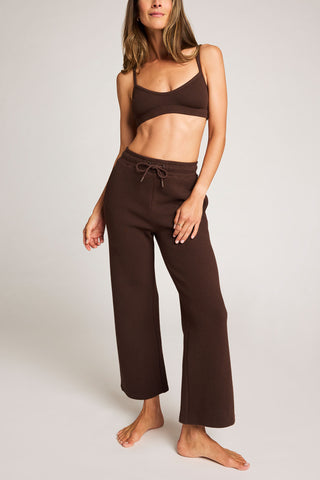 Detail view of Waffle Knit Cropped Track Pant in Espresso for sizer