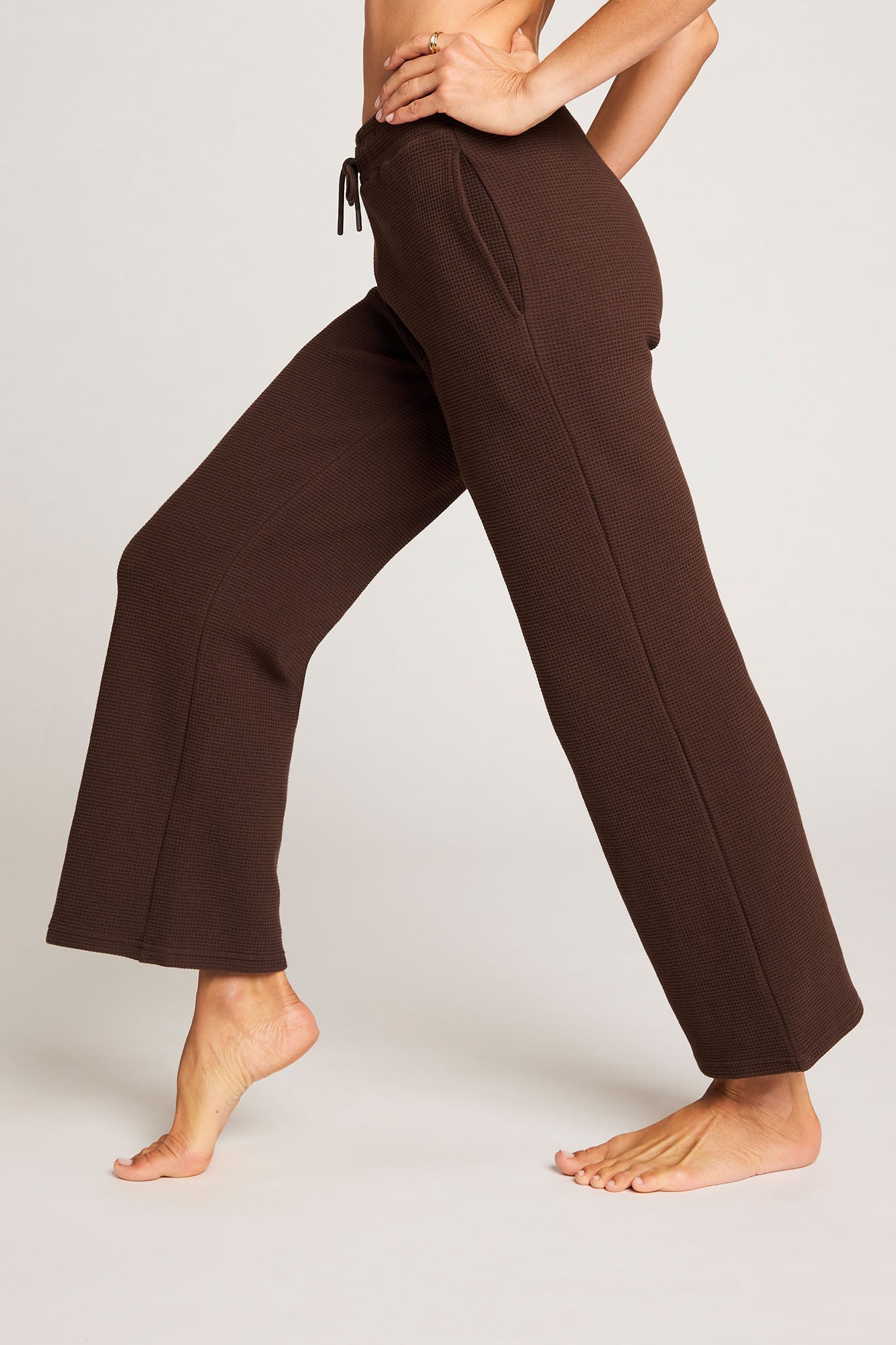 Waffle Knit Cropped Track Pant in Espresso