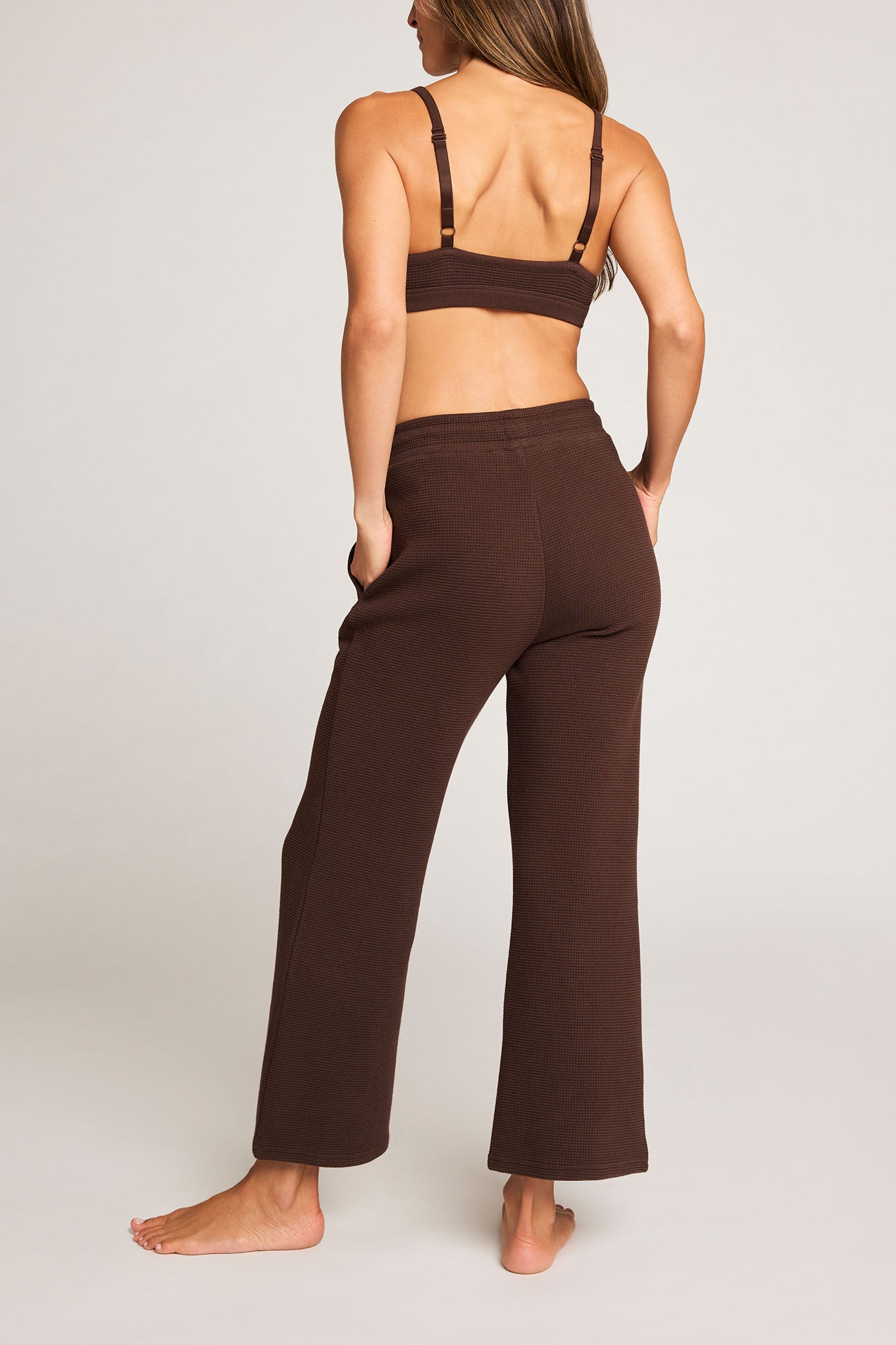 Waffle Knit Cropped Track Pant in Espresso