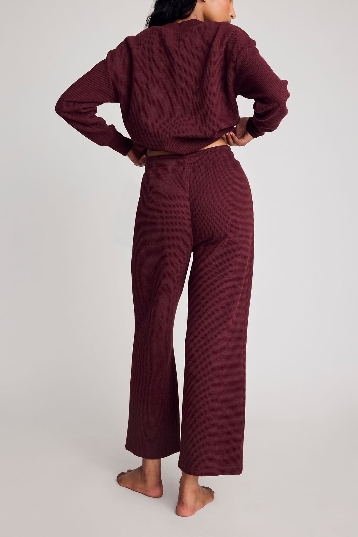 Garnet waffle knit cropped track pant, back view