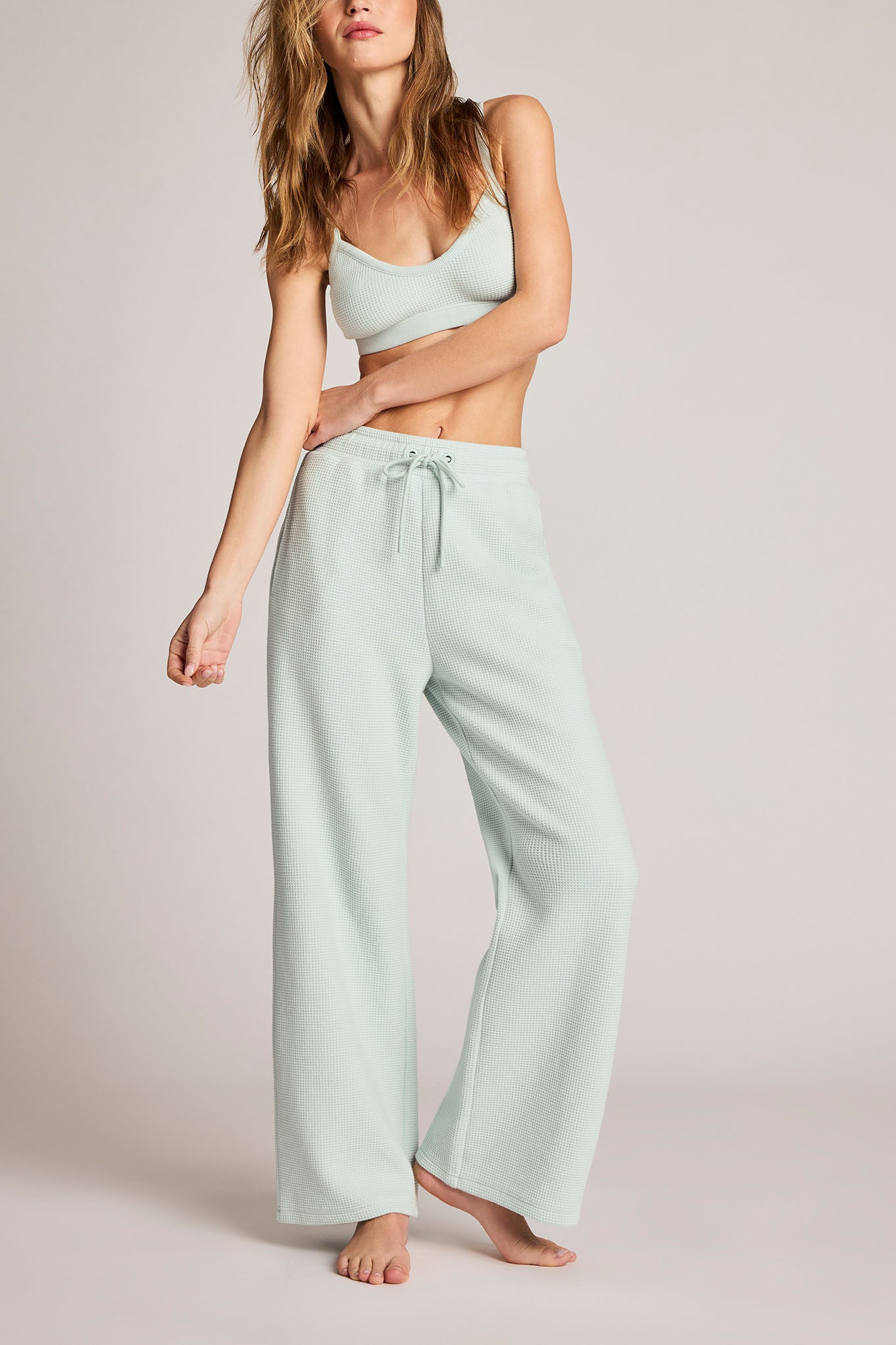 Waffle Knit Cropped Track Pant in Mist
