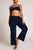 Waffle Knit Cropped Track Pant in Navy