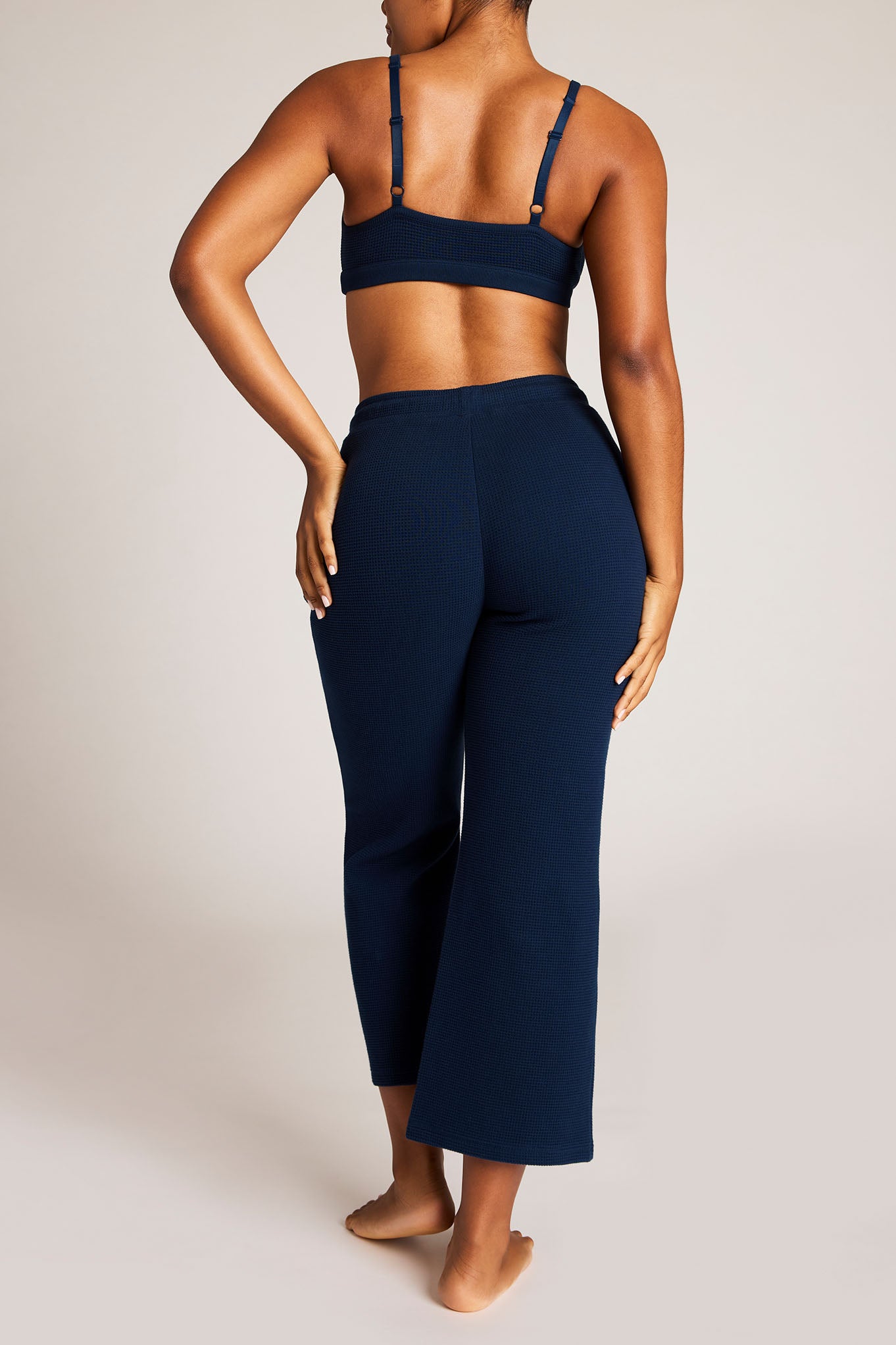 Waffle Knit Cropped Track Pant in Navy