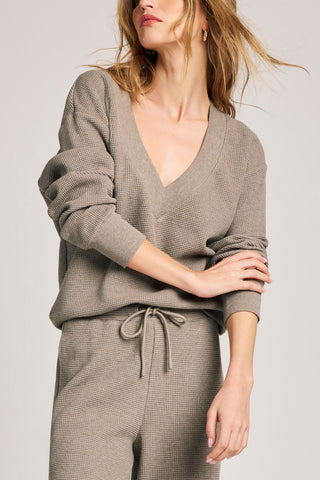 Detail view of Waffle Knit Deep V in Mink for sizer