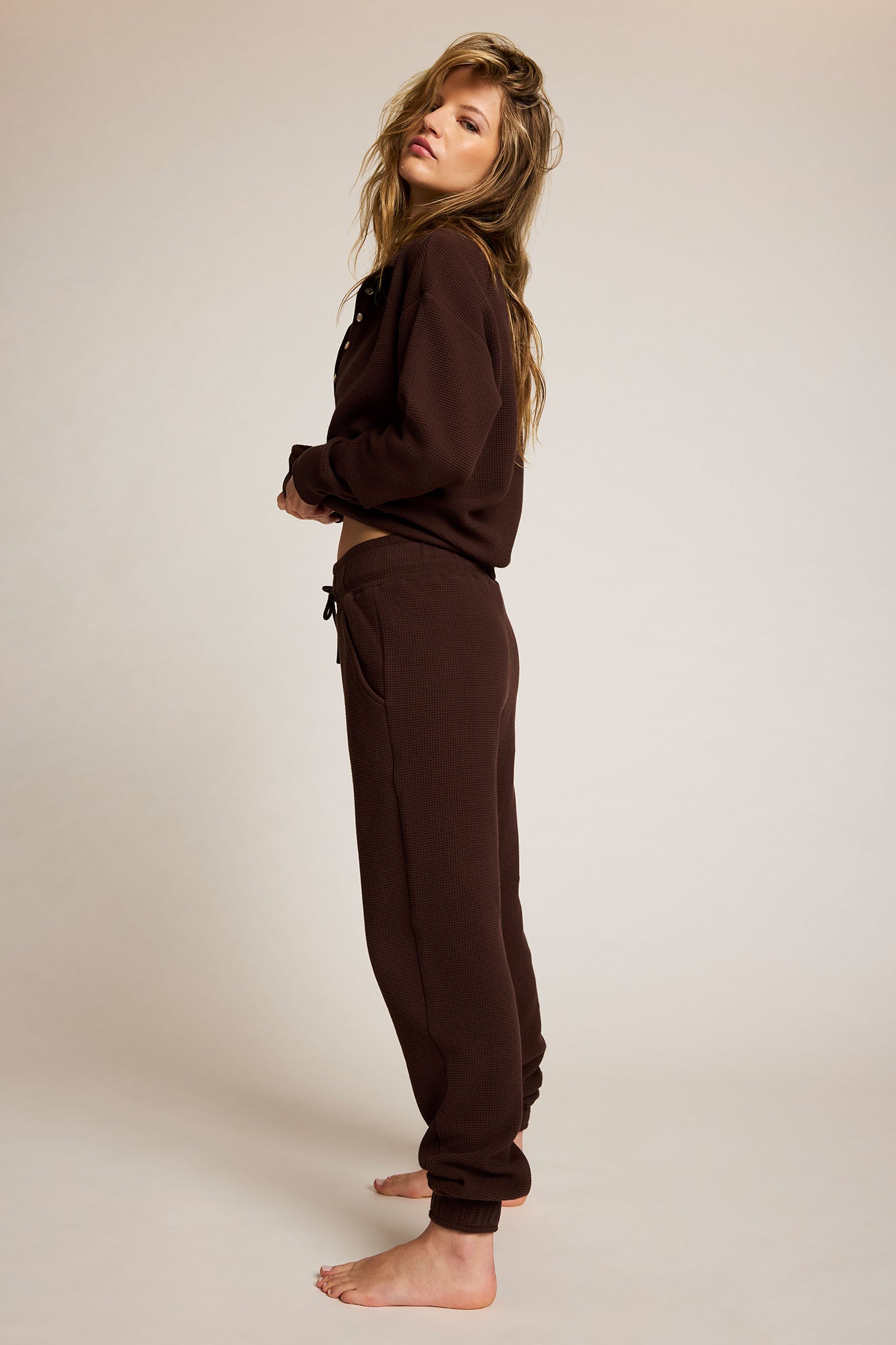 Waffle Knit Jogger in Espresso