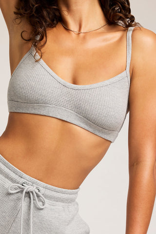 Detail view of Waffle Knit Lounge Bralette in Heather Grey for sizer