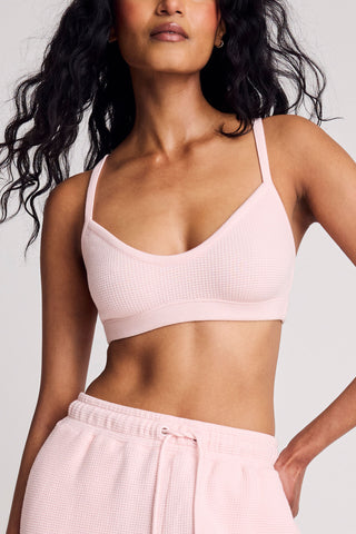 Detail view of Waffle Knit Lounge Bralette in Shell for sizer