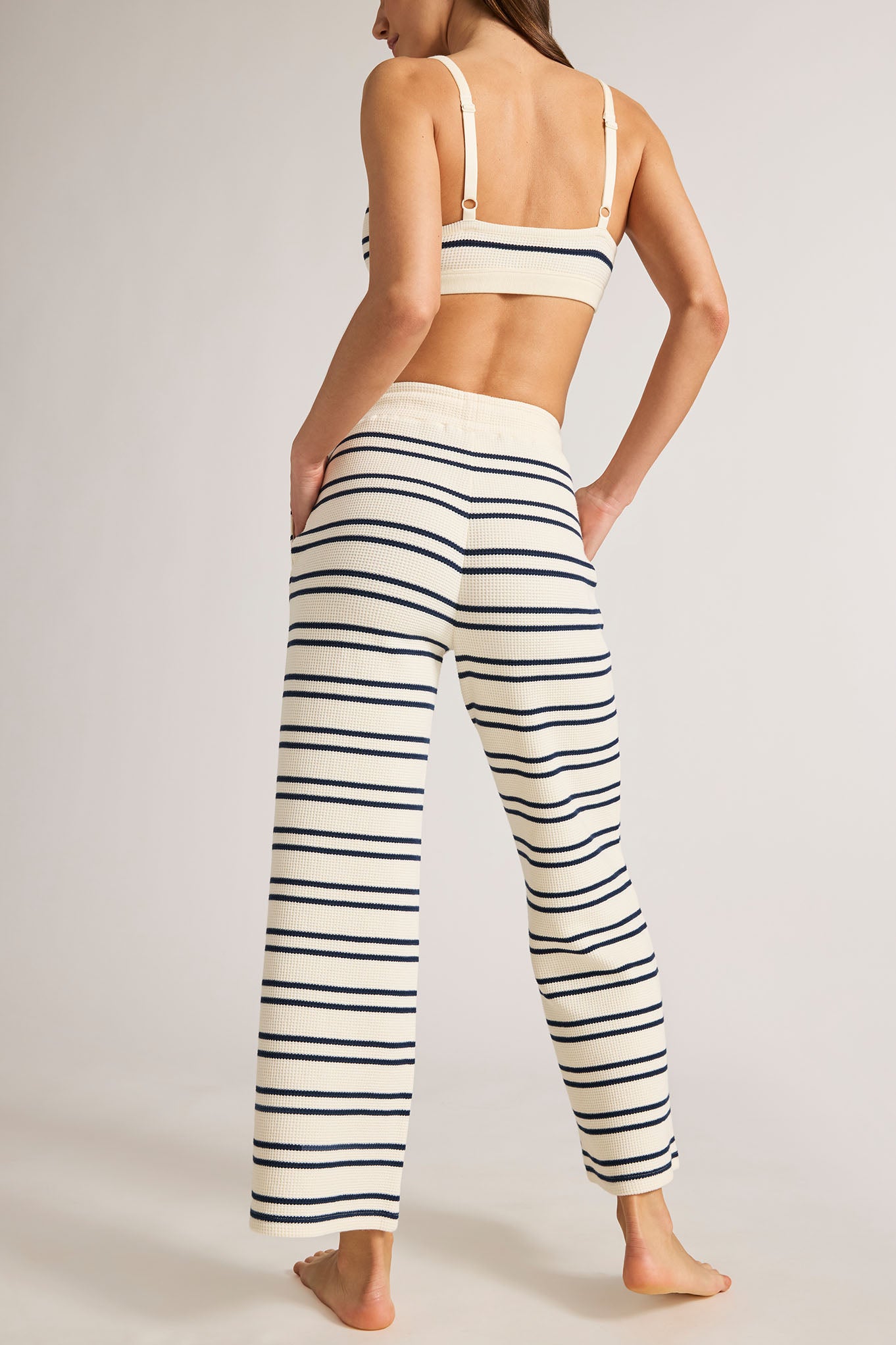 Waffle Knit Cropped Track Pant in Sailor