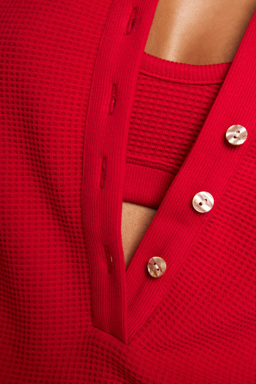 Waffle Knit Pullover in Cerise