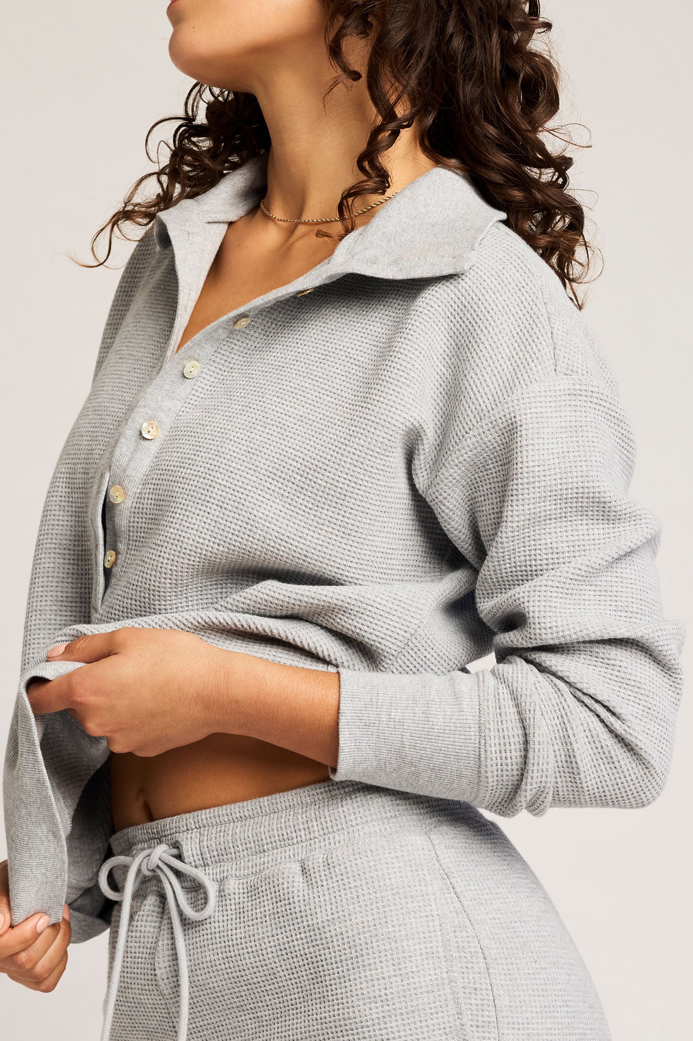 Waffle Knit Pullover in Heather Grey