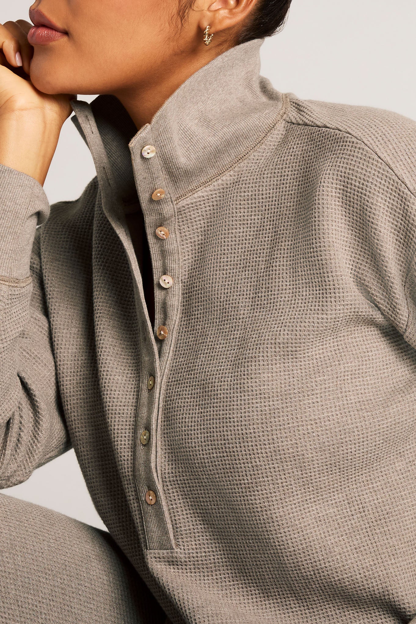 Waffle Knit Pullover in Mink