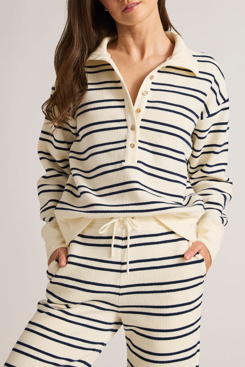 Waffle Knit Pullover in Sailor