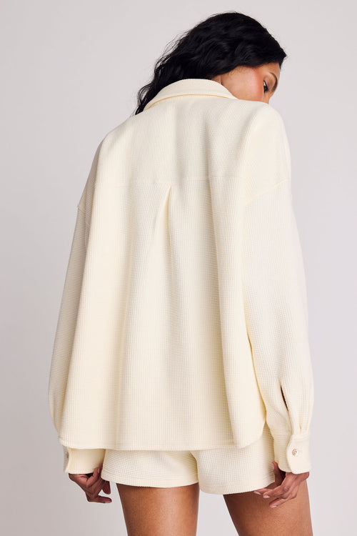 Waffle Knit Shirt Jacket in Cream