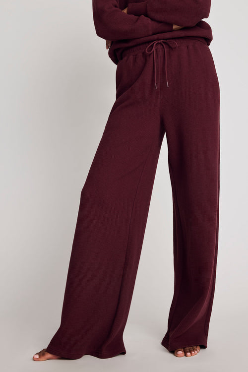 Garnet waffle knit track pant, front view