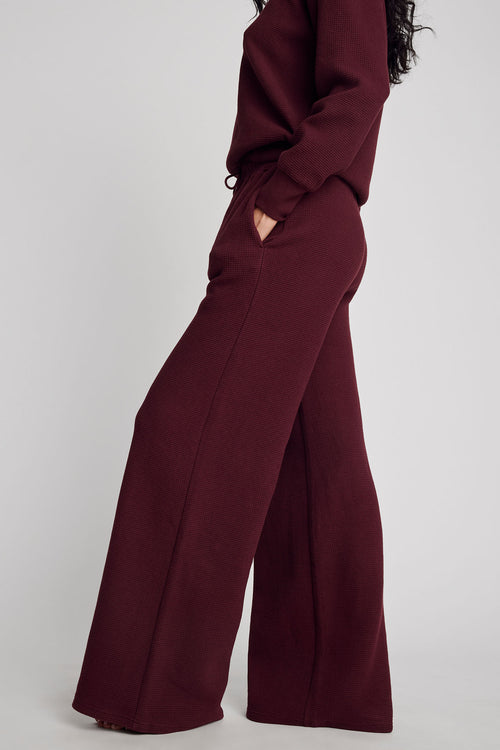 Garnet waffle knit track pant, side view