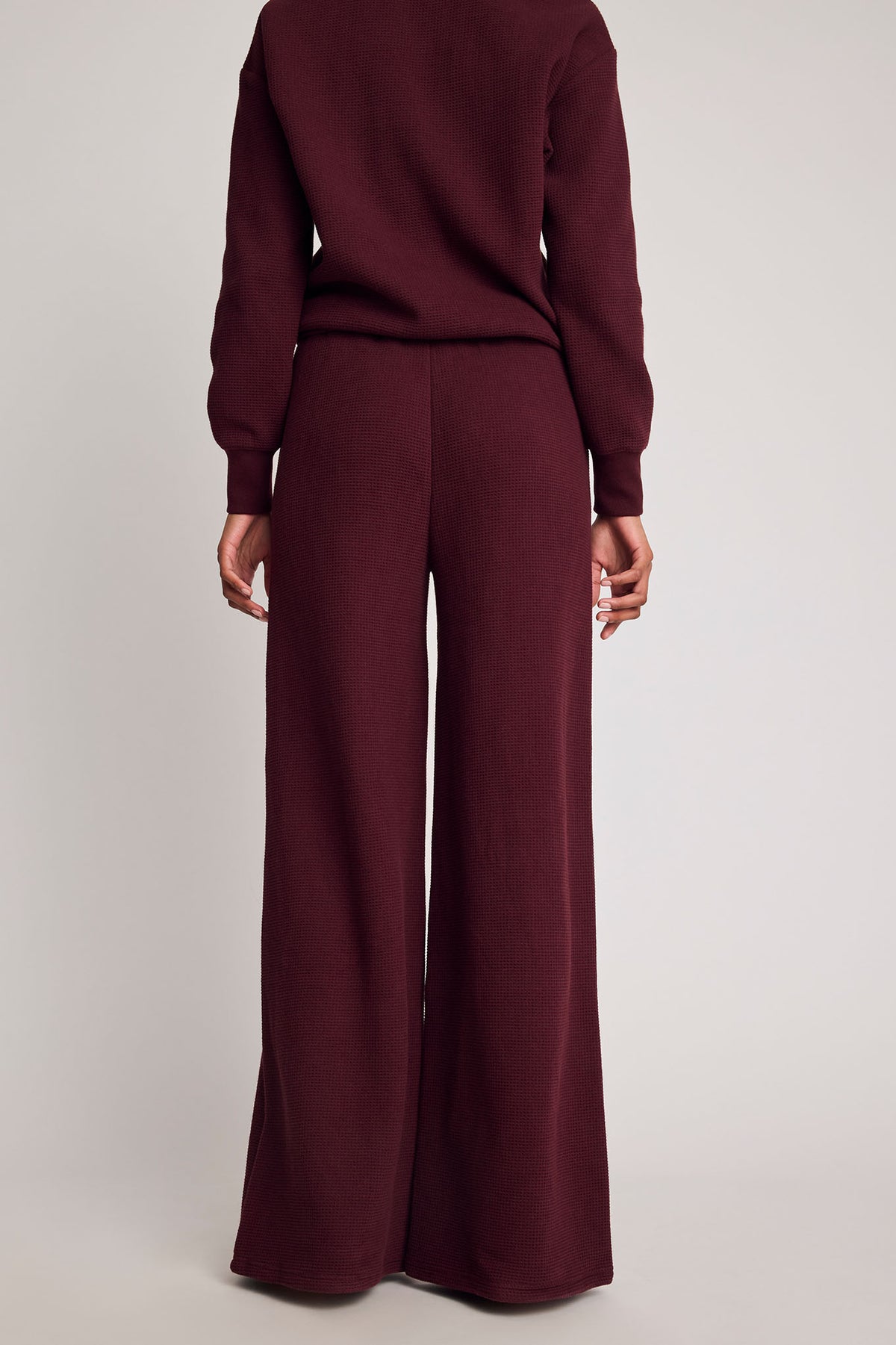 Garnet waffle knit track pant, back view