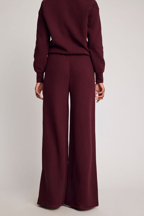 Garnet waffle knit track pant, back view