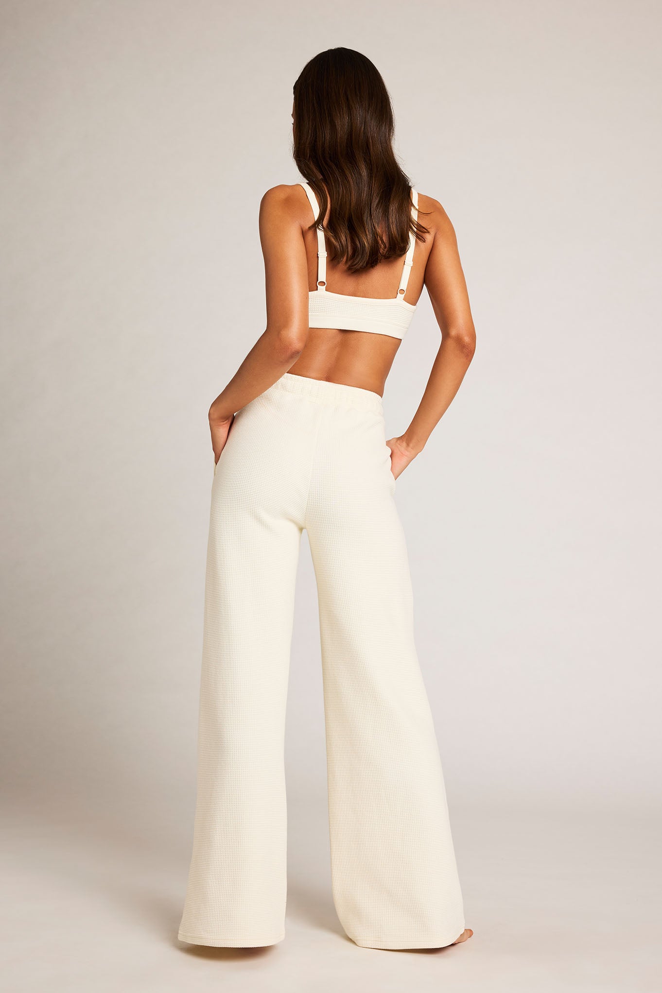 Waffle Knit Track Pant in Cream