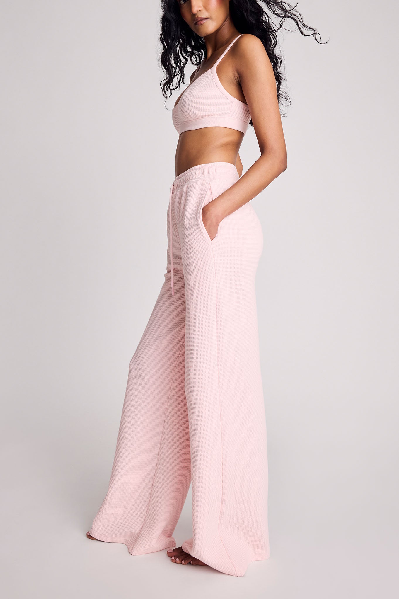 Waffle Knit Track Pant in Shell