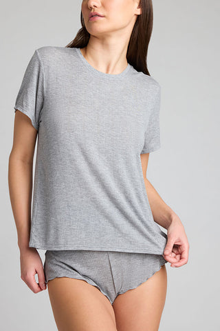 Detail view of Whipped Boyfriend Tee in Heather Grey for sizer