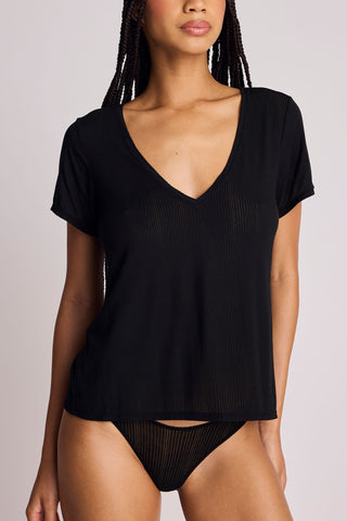 Detail view of Whipped Boyfriend V Tee in Black for sizer